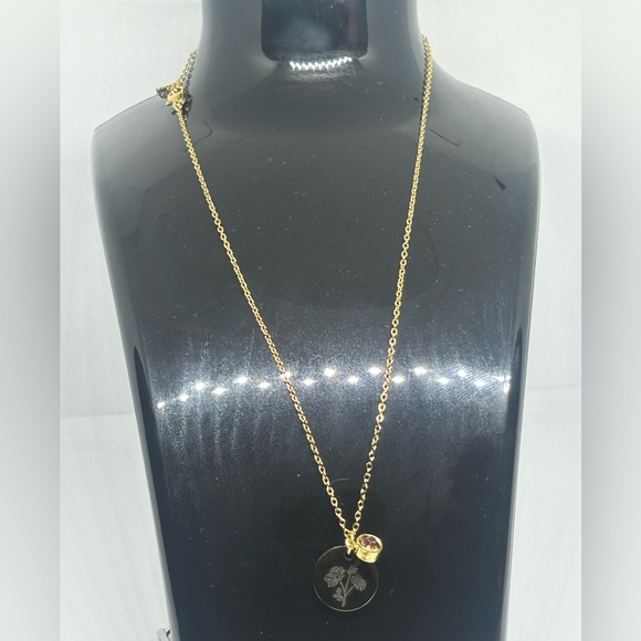 14K Gold plated November birthstone (topaz) and birth flower (peony) necklace, - Picture 3 of 5